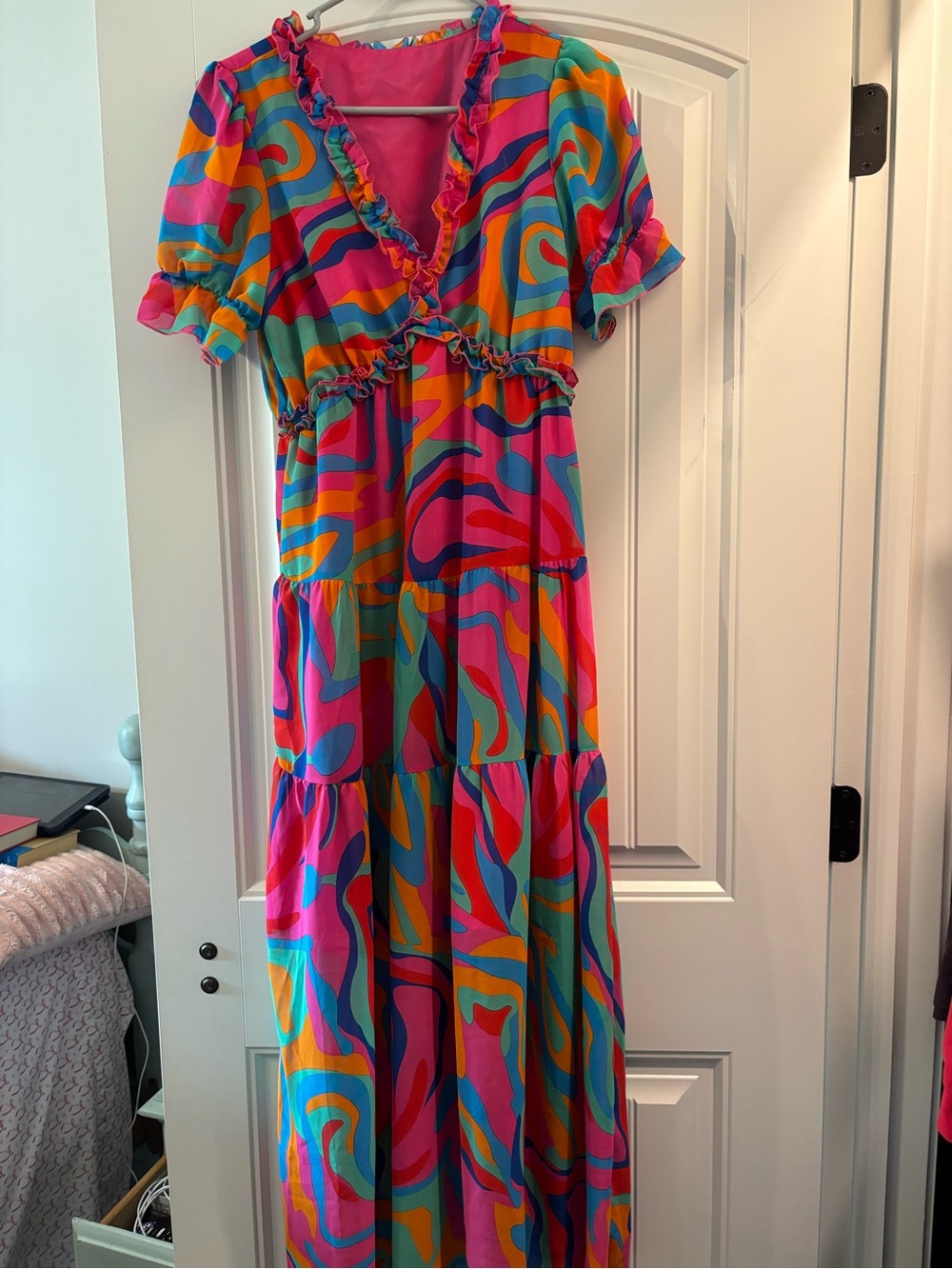 Amazon Pink Multicolor Swirl Maxi Dress